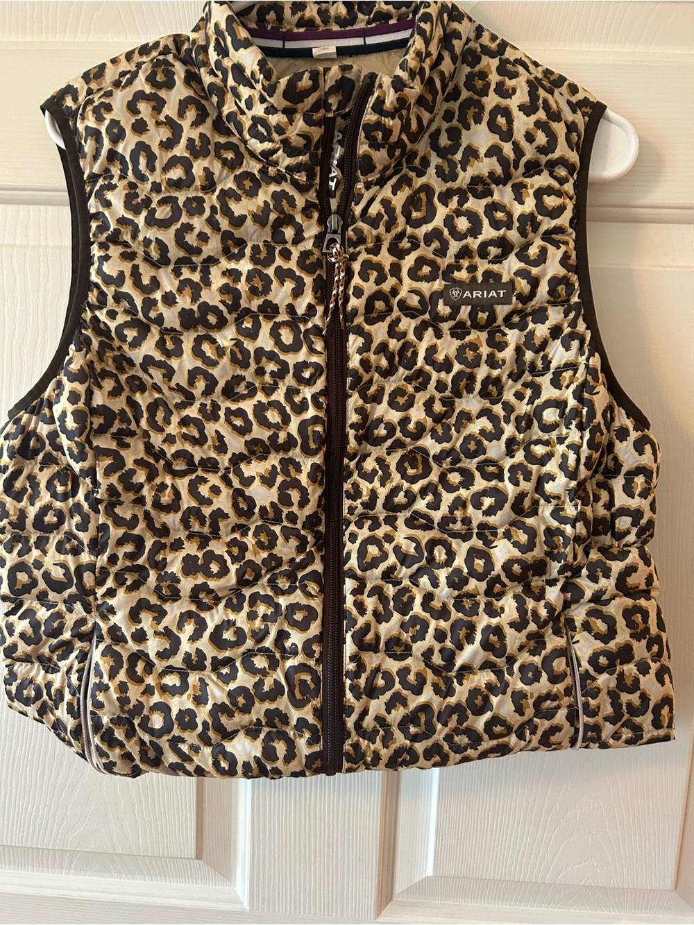 Ariat Girls' Leopard Print Quilted Vest in Tan and Black